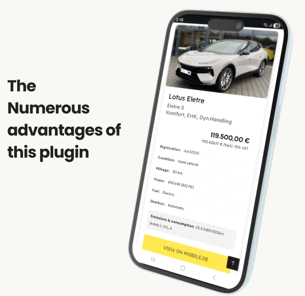 mobile.de WordPress Plugin listings displayed as grid layout in WordPress